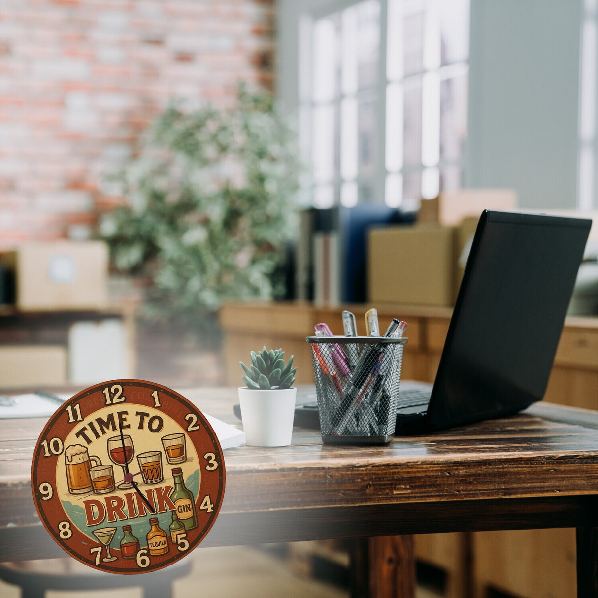 Time to drink Vintage Wanduhr Bier Weinglas