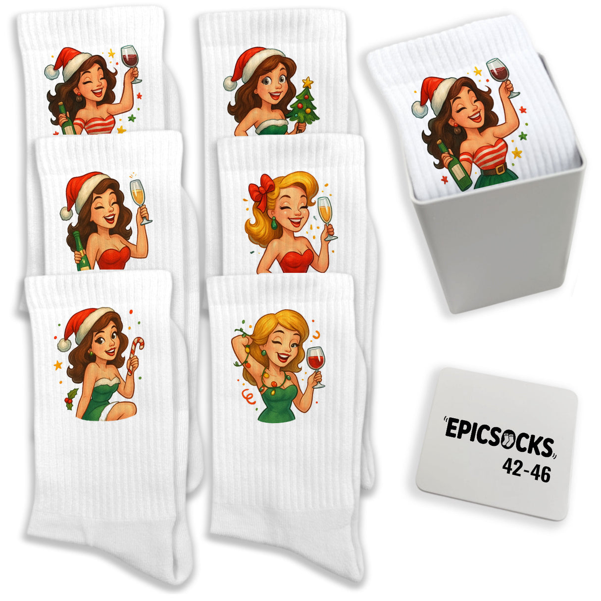 epicsocks Jolly Joy Socken in 37-41 im 6er Set in Geschenkdose im 6er Set in Geschenkbox
