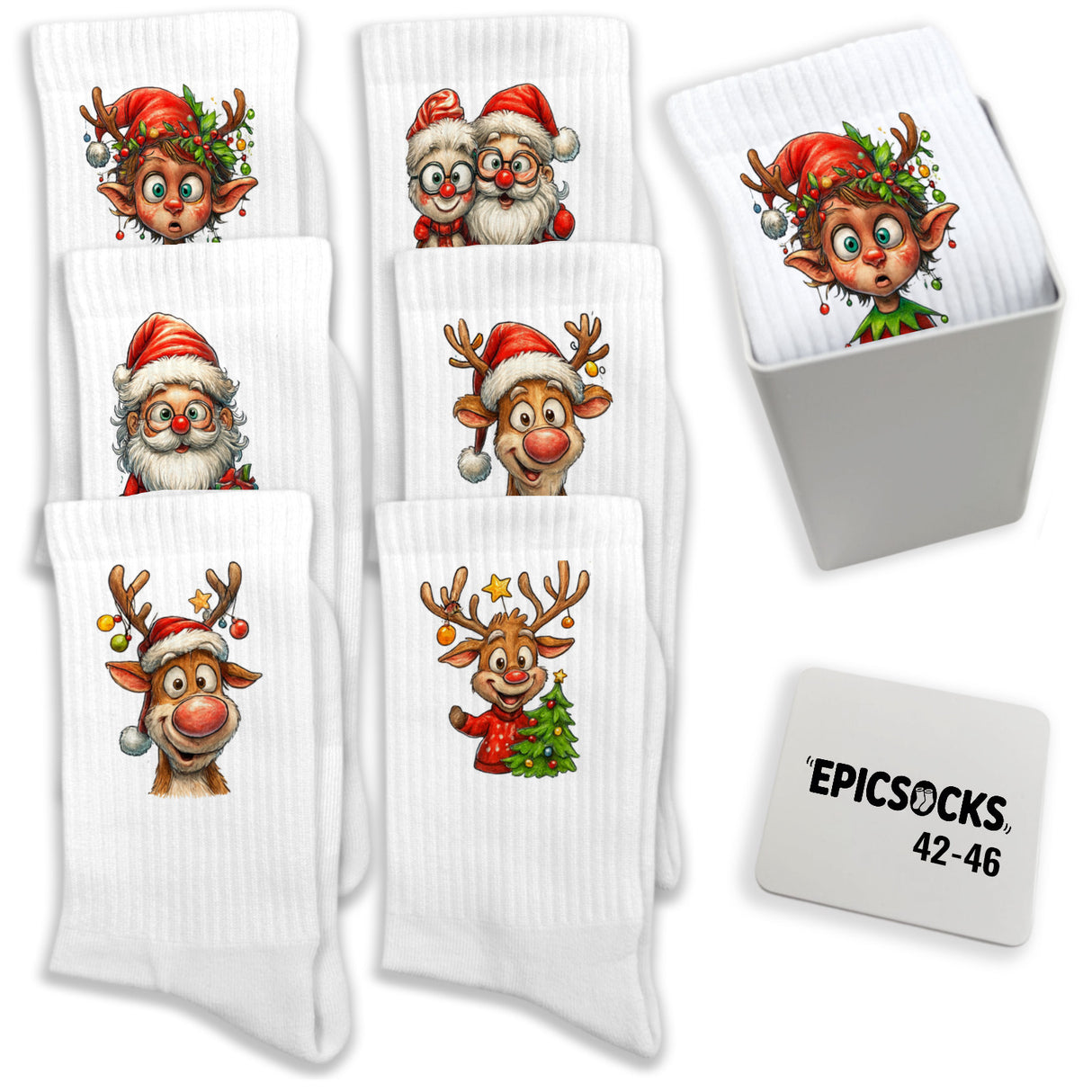 epicsocks Weihnachtsfreude Socken in 37-41 im 6er Set in Geschenkdose im 6er Set in Geschenkbox