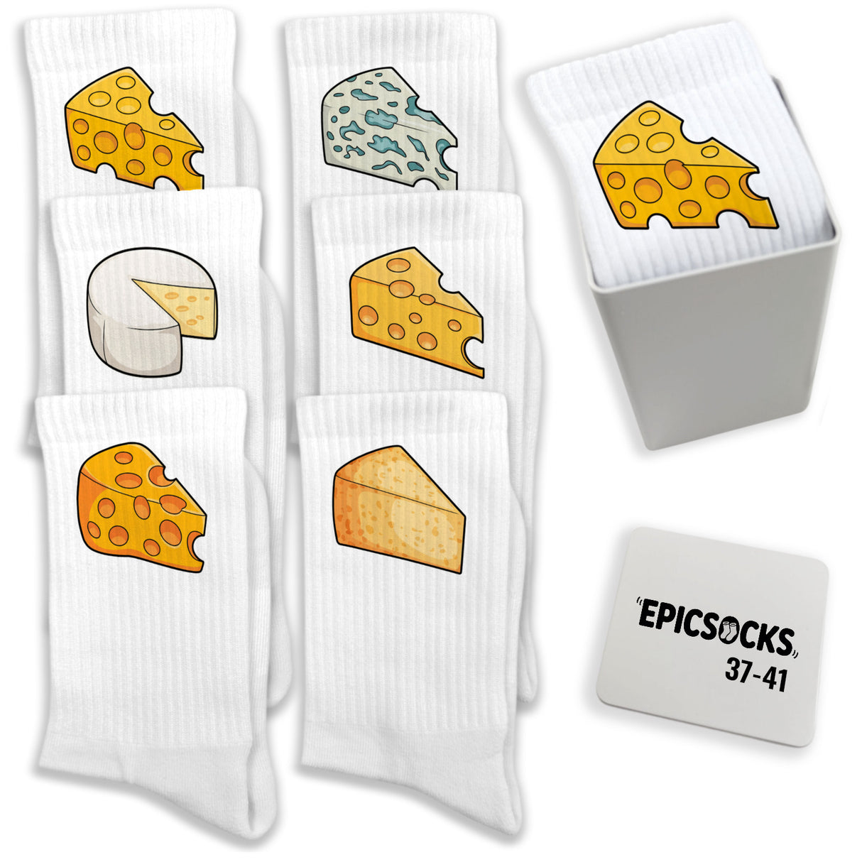 epicsocks Käsefüße Socken in 37-41 im 6er Set in Geschenkdose im 6er Set in Geschenkbox