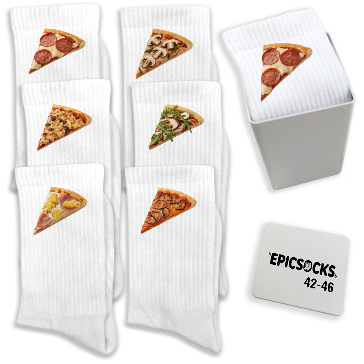 epicsocks Pizza Passion Socken in 37-41 im 6er Set in Geschenkdose im 6er Set in Geschenkbox