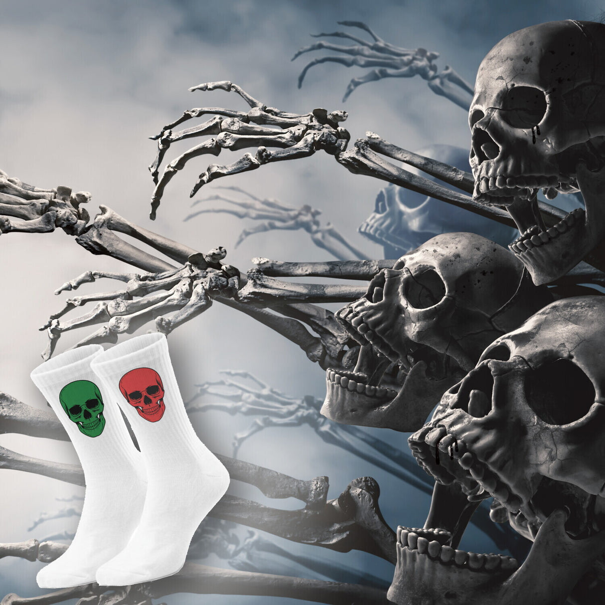 epicsocks Colorful Skulls Komplementärschädel rot-grün Socken in 37-41 im Paar