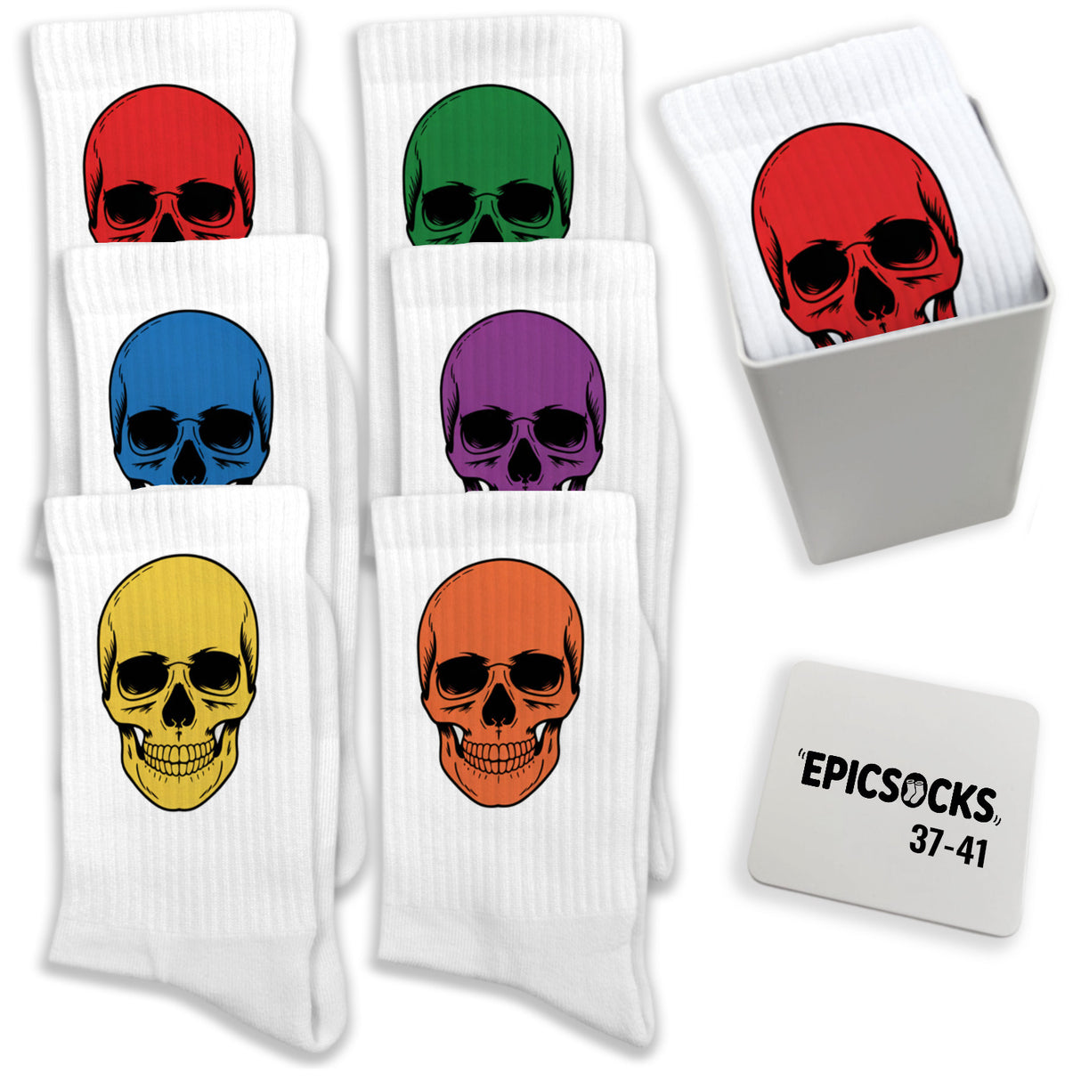 epicsocks Colorful Skulls Socken in 37-41 im 6er Set in Geschenkdose im 6er Set in Geschenkbox