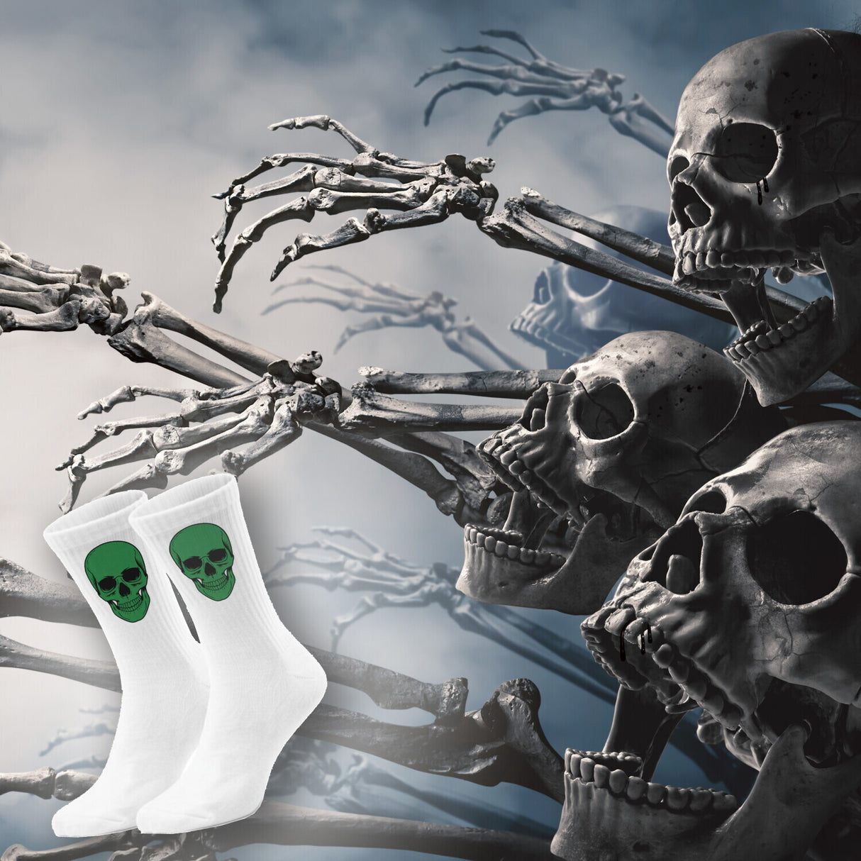 epicsocks Colorful Skulls Grüner Schädel Socken in 37-41 im Paar