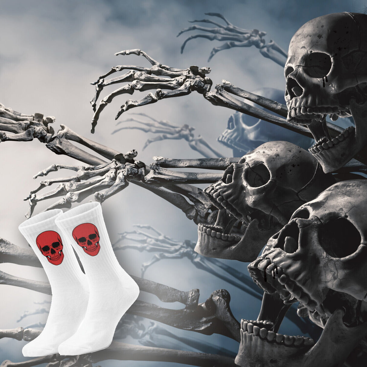 epicsocks Colorful Skulls Roter Schädel Socken in 37-41 im Paar