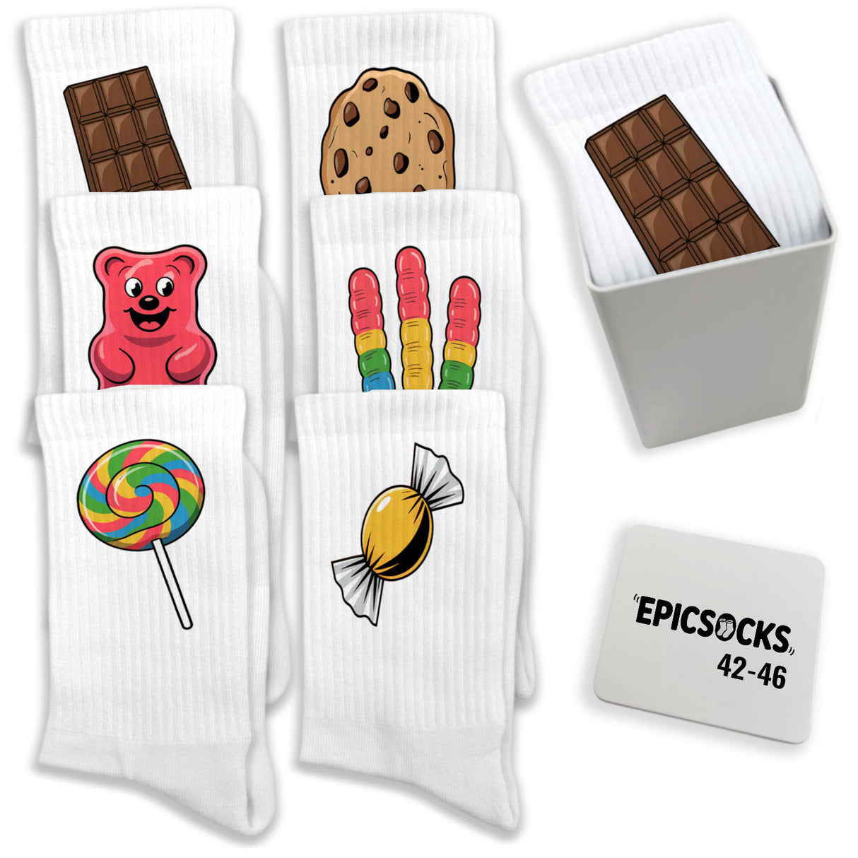epicsocks Candy Delight Socken in 37-41 im 6er Set in Geschenkdose im 6er Set in Geschenkbox