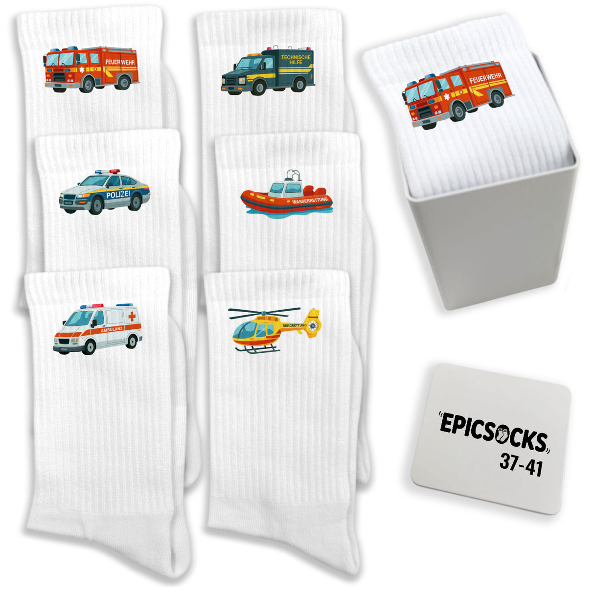 epicsocks Einsatzkräfte Socken in 37-41 im 6er Set in Geschenkdose im 6er Set in Geschenkbox