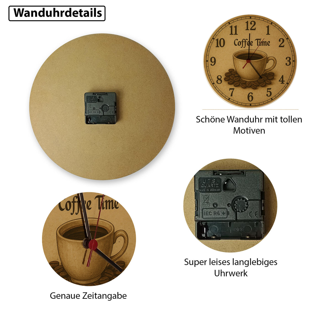 Coffee Time Wanduhr Kaffee Vintage Sepia
