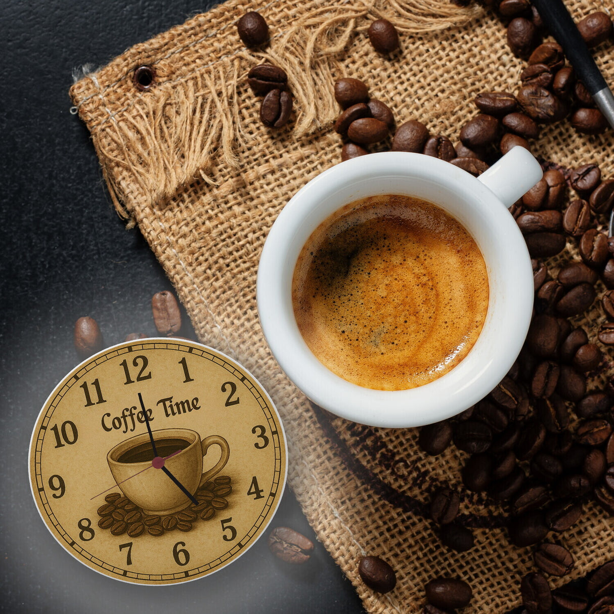 Coffee Time Wanduhr Kaffee Vintage Sepia