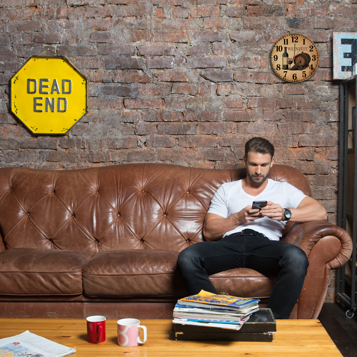 Weinflasche und Weinglas Wanduhr WEINZEIT