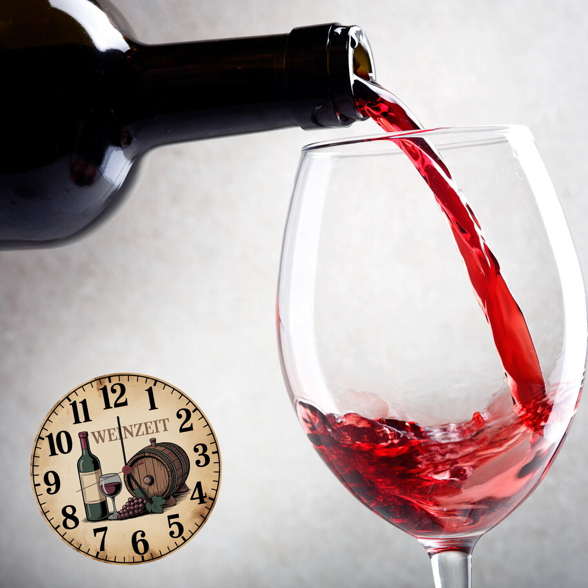 Weinflasche und Weinglas Wanduhr WEINZEIT