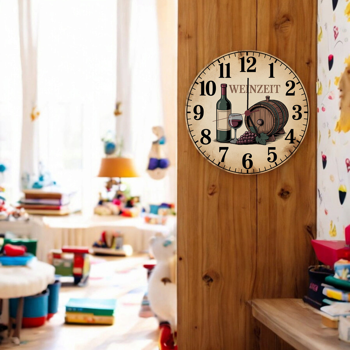 Weinflasche und Weinglas Wanduhr WEINZEIT