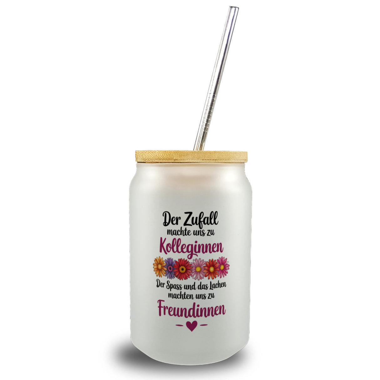 Beste Kollegin Trinkglas mit Bambusdeckel mit Spruch nicht nur Kolleginnen sondern Freundinnen