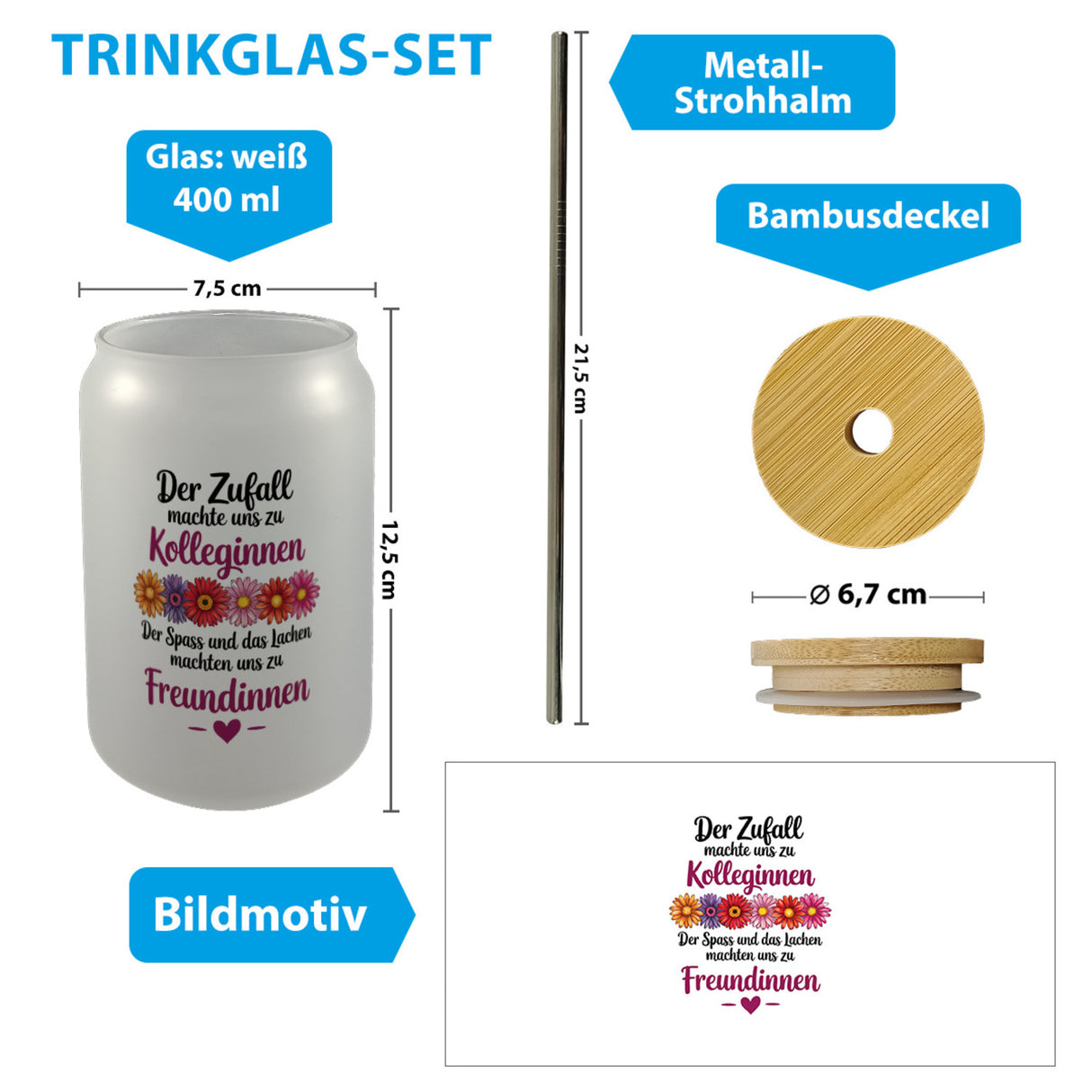 Beste Kollegin Trinkglas mit Bambusdeckel mit Spruch nicht nur Kolleginnen sondern Freundinnen