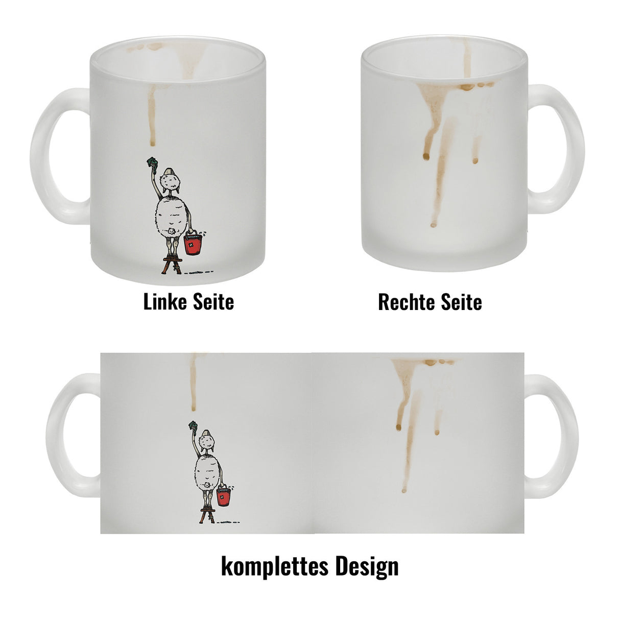 Kaffeebecher mit Putz-Schaf und Kaffeefleck Motiv