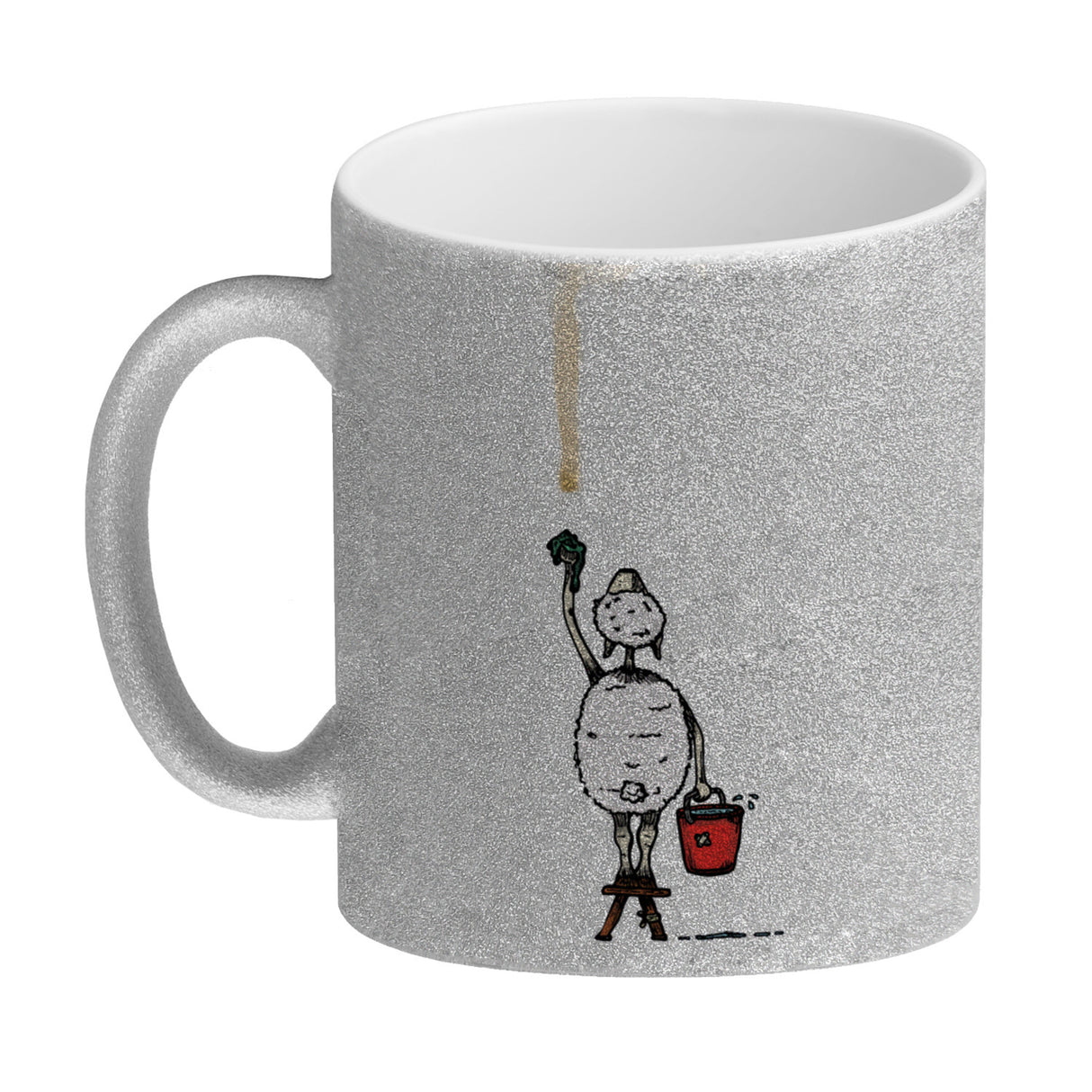 Kaffeebecher mit Putz-Schaf und Kaffeefleck Motiv