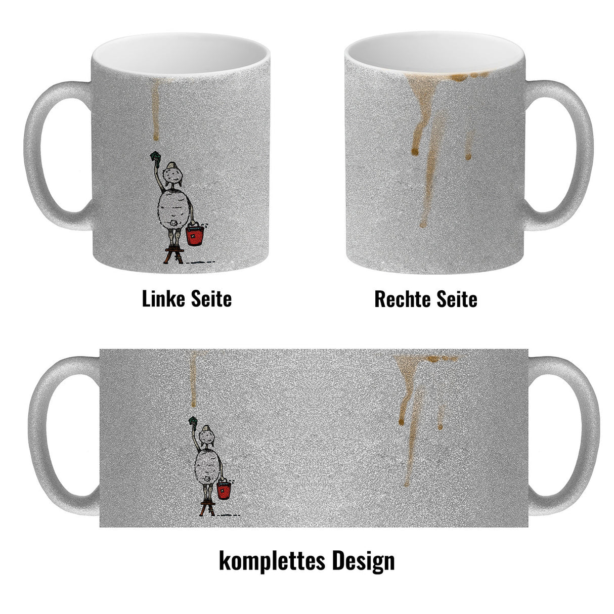 Kaffeebecher mit Putz-Schaf und Kaffeefleck Motiv