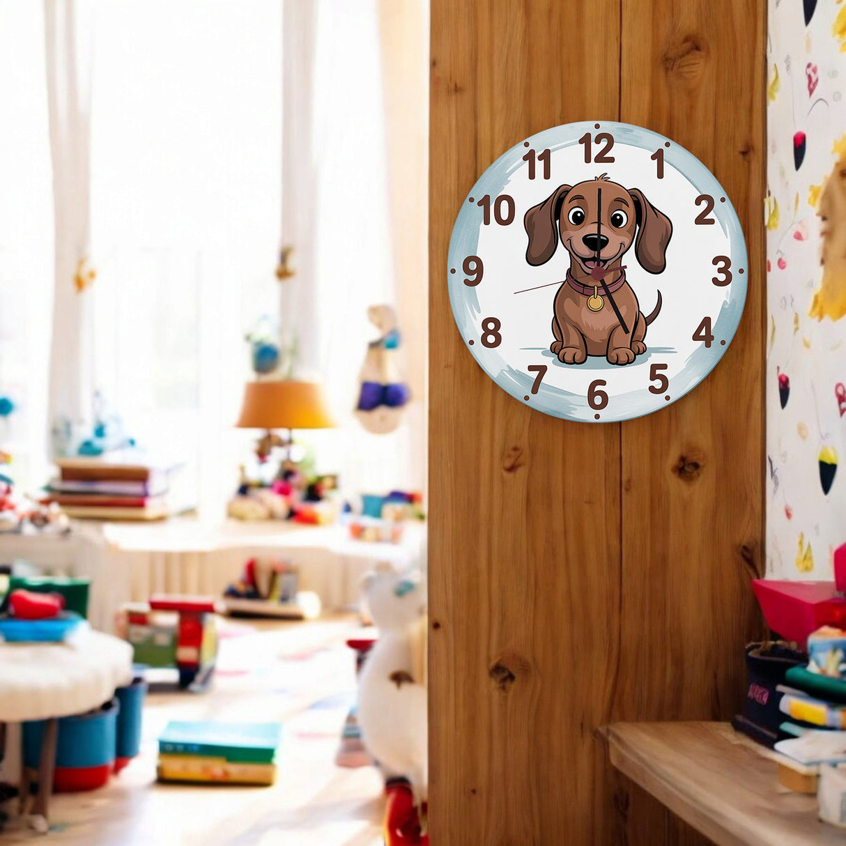 Dackel Cartoon Wanduhr für Kinderzimmer