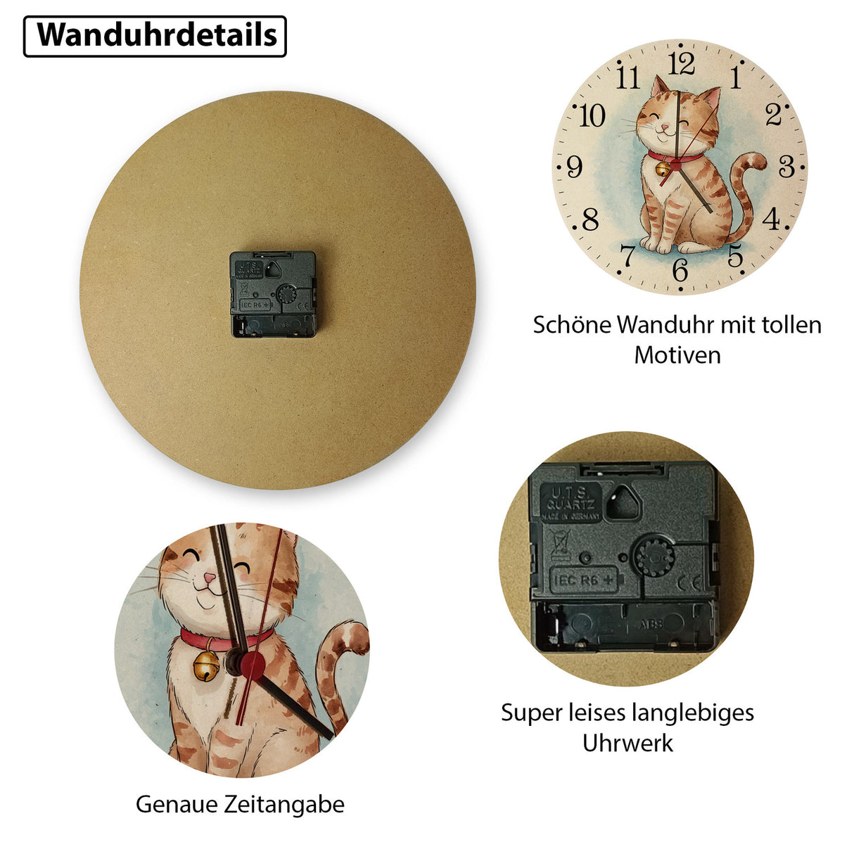 Happy Cat Time Aquarell Katzen Wanduhr für Katzenliebhaber
