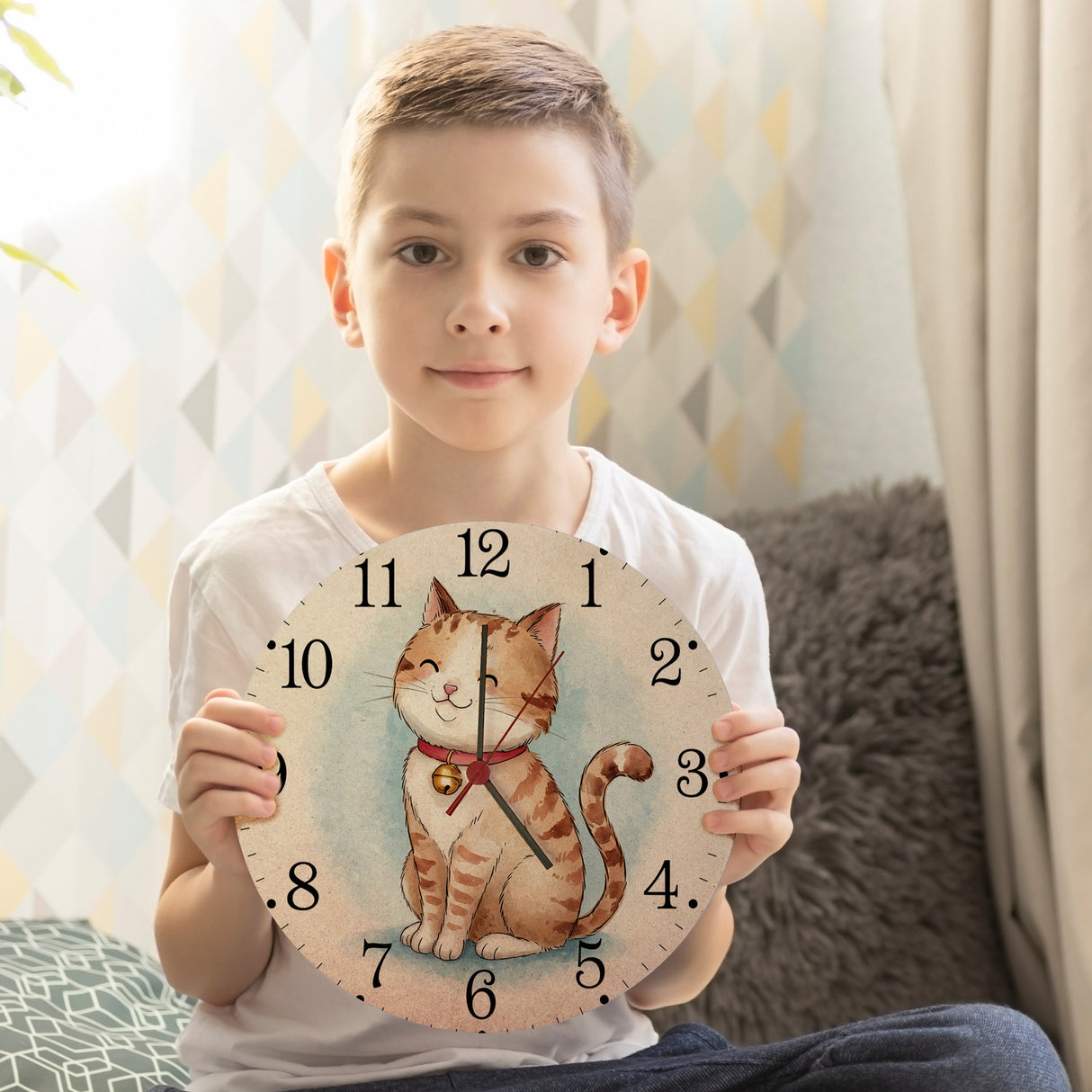 Happy Cat Time Aquarell Katzen Wanduhr für Katzenliebhaber