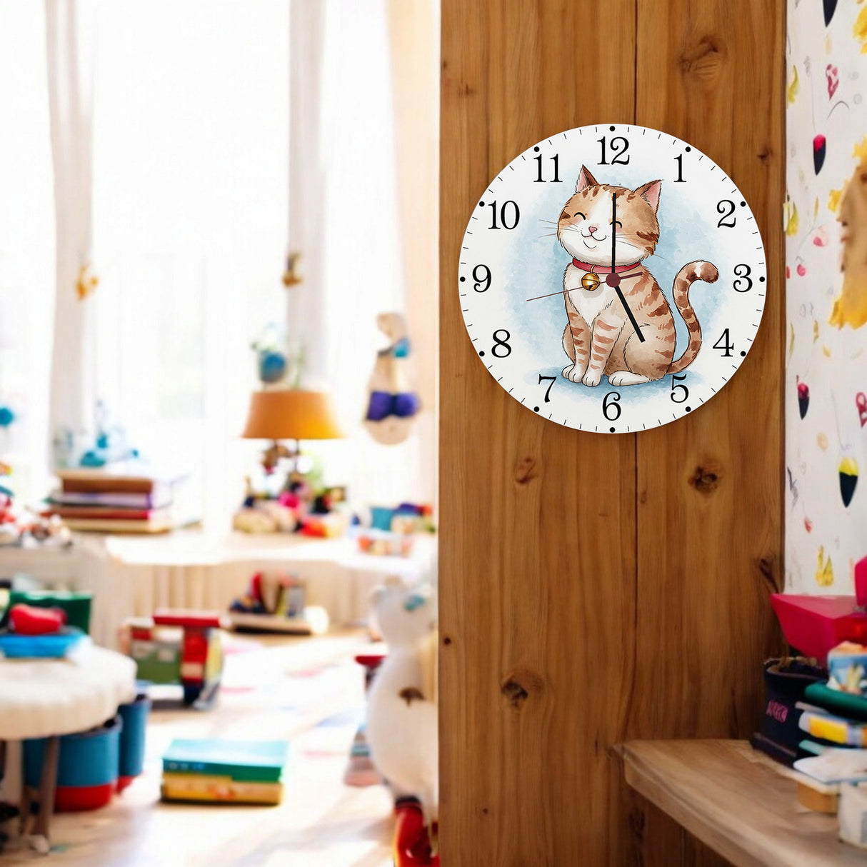 Happy Cat Time Aquarell Katzen Wanduhr für Katzenliebhaber