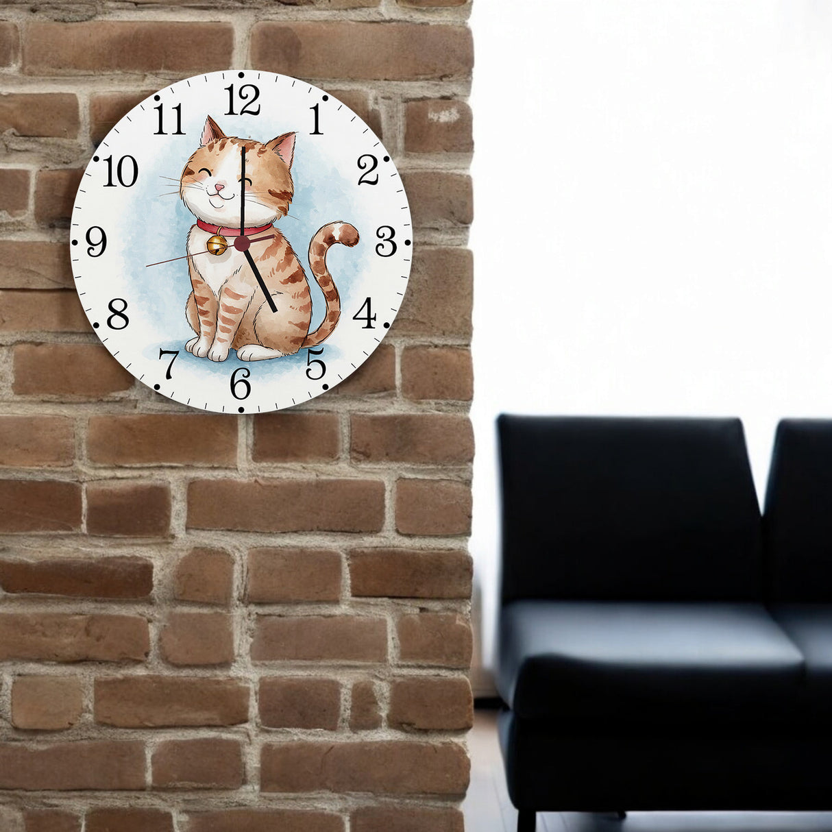 Happy Cat Time Aquarell Katzen Wanduhr für Katzenliebhaber