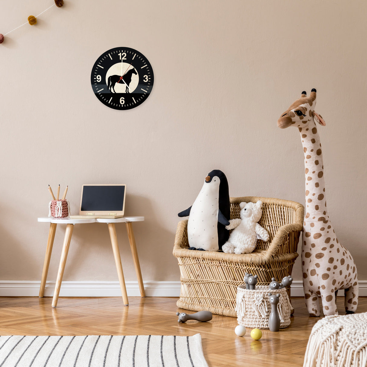 Schwarzes Pferd Silhouette Wanduhr für Pferdeliebhaber