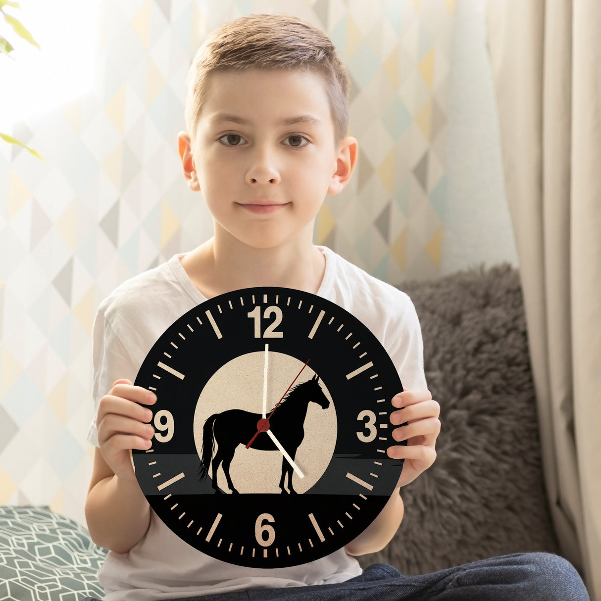 Schwarzes Pferd Silhouette Wanduhr für Pferdeliebhaber