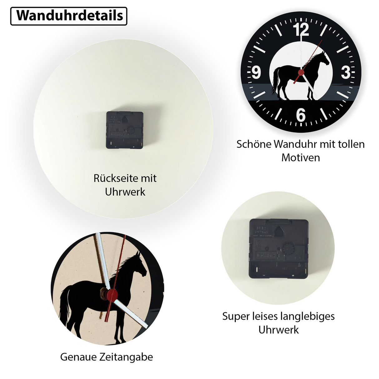 Schwarzes Pferd Silhouette Wanduhr für Pferdeliebhaber