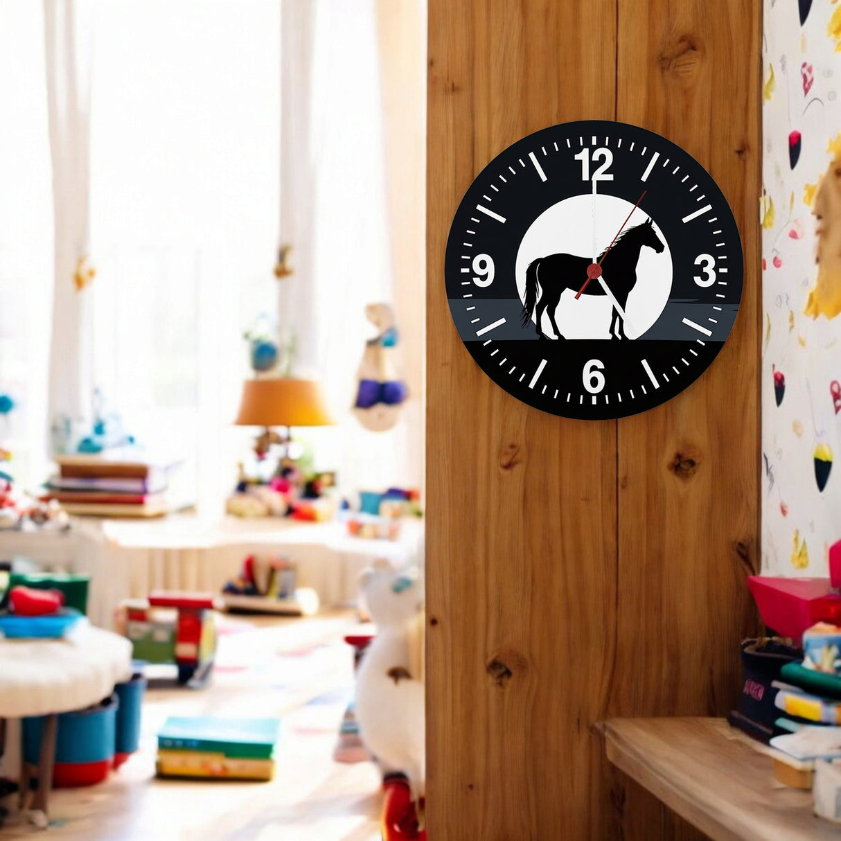 Schwarzes Pferd Silhouette Wanduhr für Pferdeliebhaber