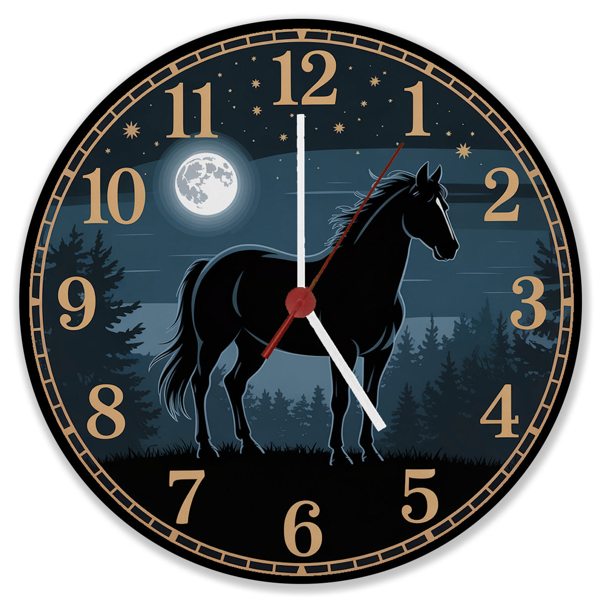 Pferdeträume Pferd Vollmond im Wald Wanduhr für Pferdefans