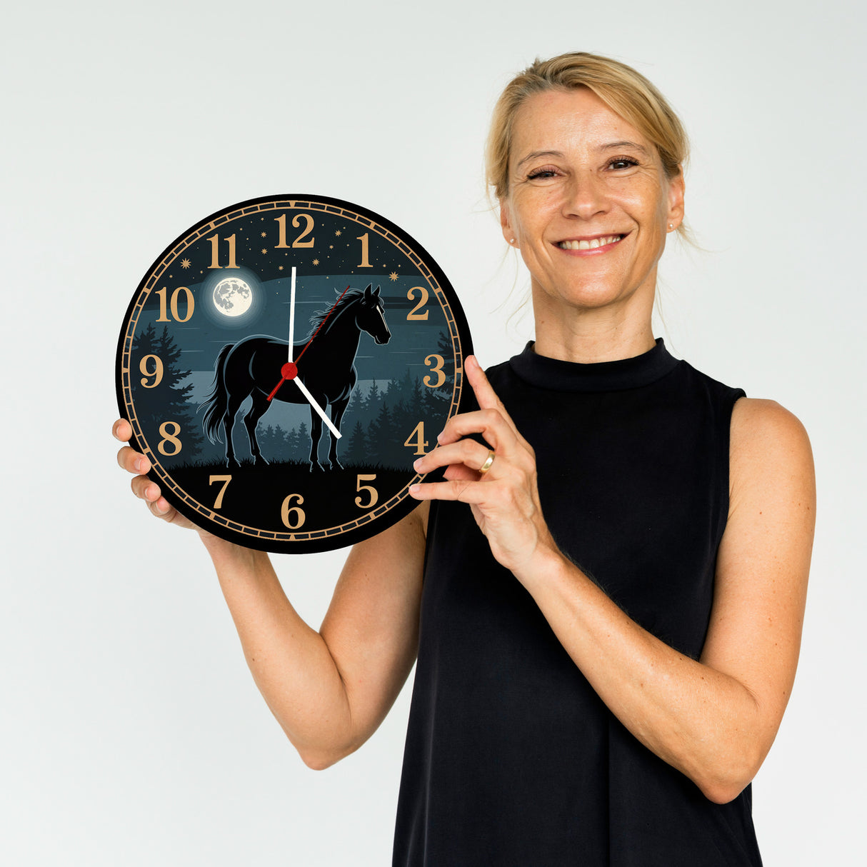 Pferdeträume Pferd Vollmond im Wald Wanduhr für Pferdefans