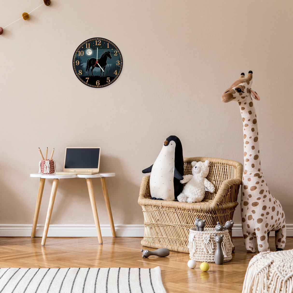 Pferdeträume Pferd Vollmond im Wald Wanduhr für Pferdefans