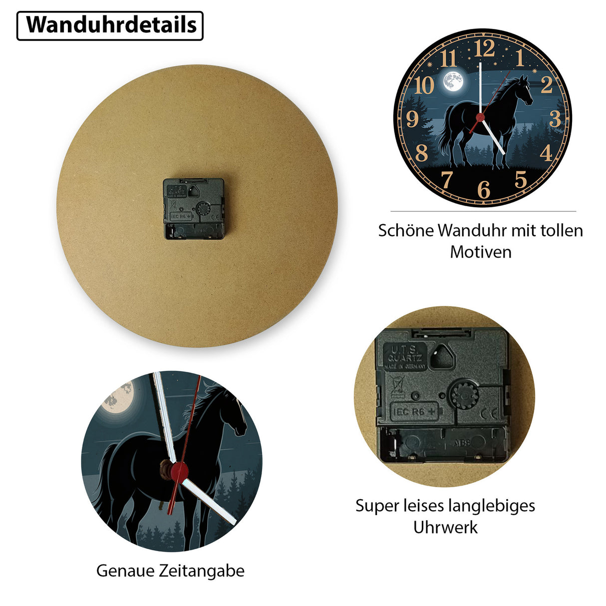 Pferdeträume Pferd Vollmond im Wald Wanduhr für Pferdefans