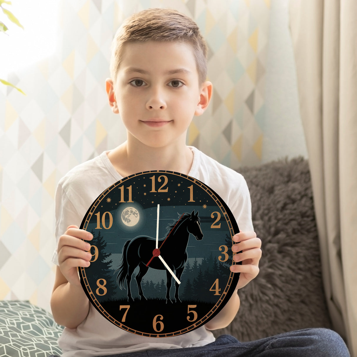 Pferdeträume Pferd Vollmond im Wald Wanduhr für Pferdefans