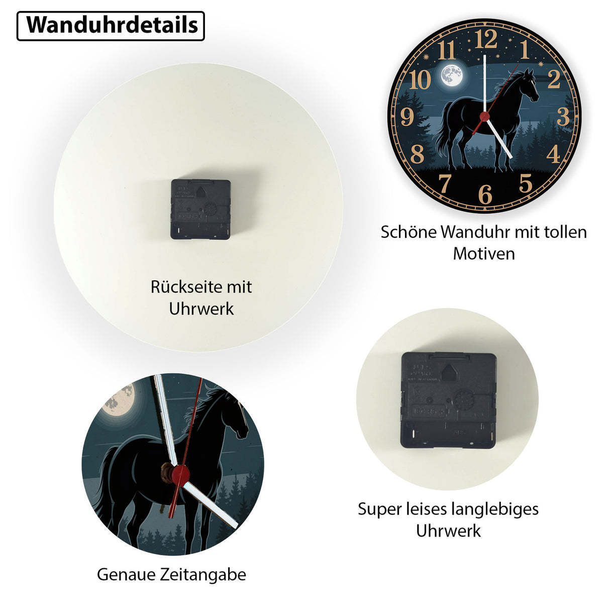 Pferdeträume Pferd Vollmond im Wald Wanduhr für Pferdefans