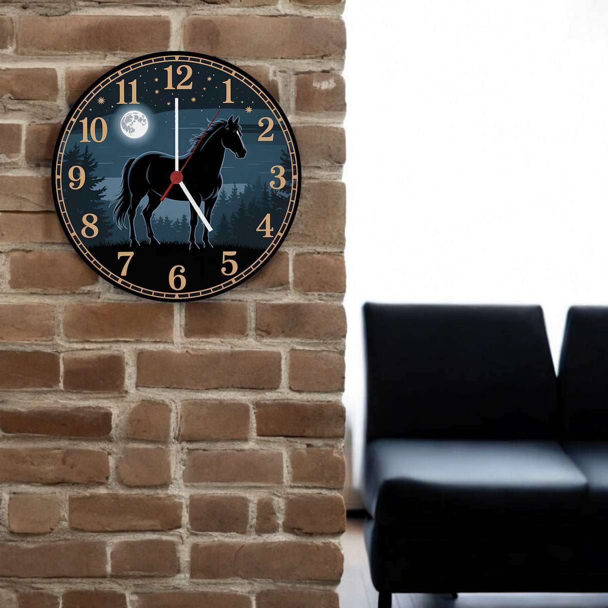 Pferdeträume Pferd Vollmond im Wald Wanduhr für Pferdefans