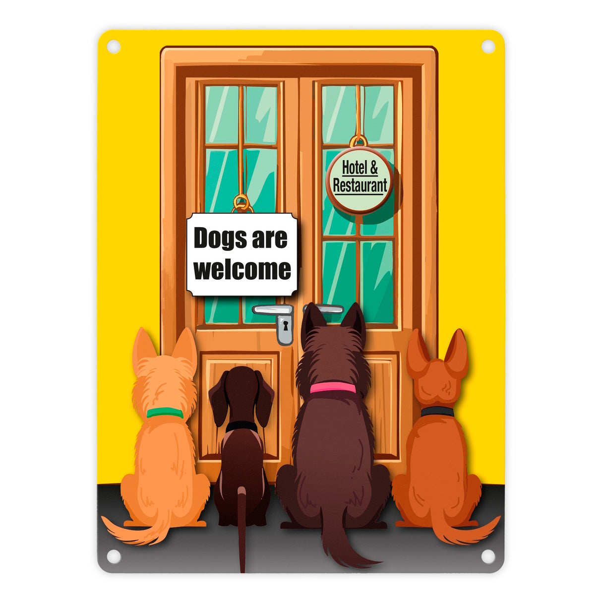 Hotel Türe Metallschild in 15x20 cm mit Spruch: Dogs are welcome