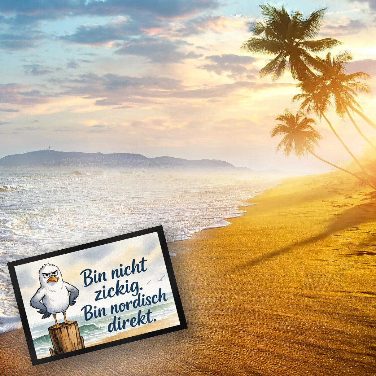 Möwe am Strand Fußmatte in 35x50 cm mit nordischem Humor