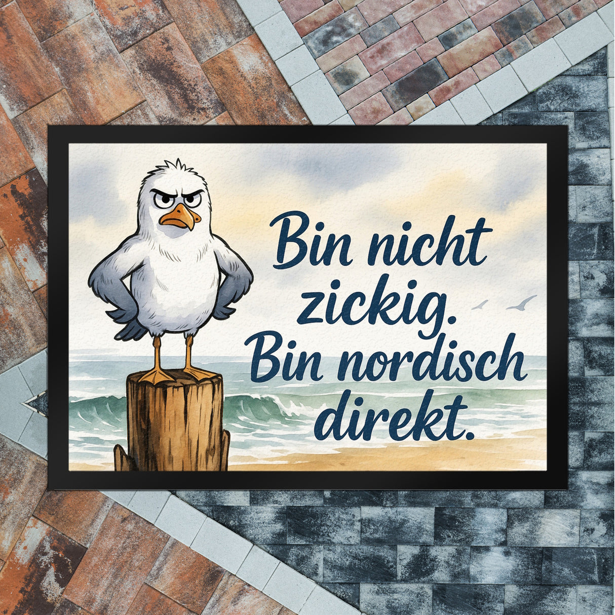Möwe am Strand Fußmatte in 35x50 cm mit nordischem Humor