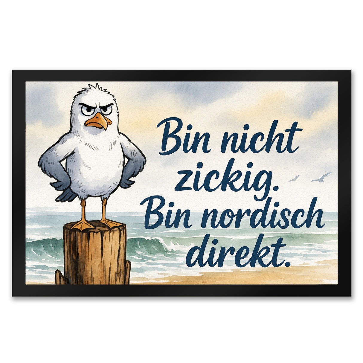 Möwe am Strand Fußmatte in 35x50 cm mit nordischem Humor