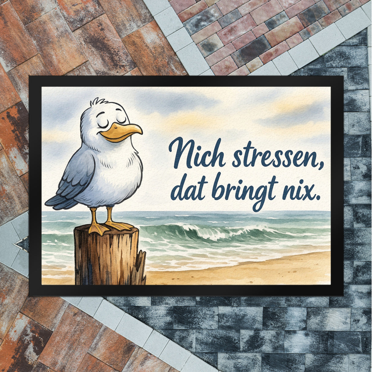 Möwe Nich stressen auf Aquarell Fußmatte in 35x50 cm