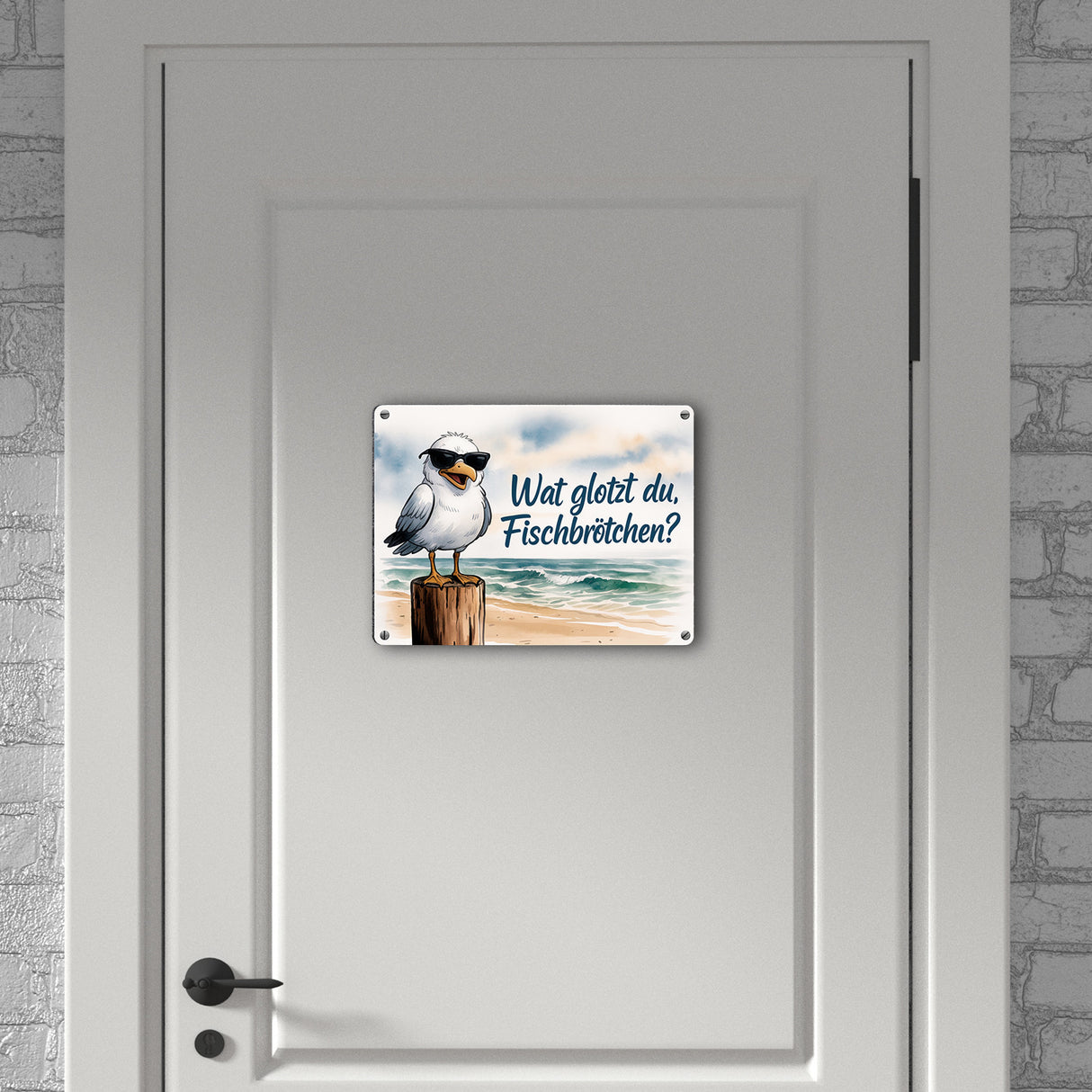 Wat glotzt du, Fischbrötchen? Möwe mit Sonnenbrille Metallschild in 15x20 cm