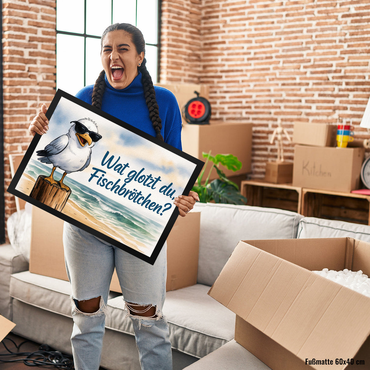 Wat glotzt du, Fischbrötchen? Möwe mit Sonnenbrille Fußmatte in 35x50 cm