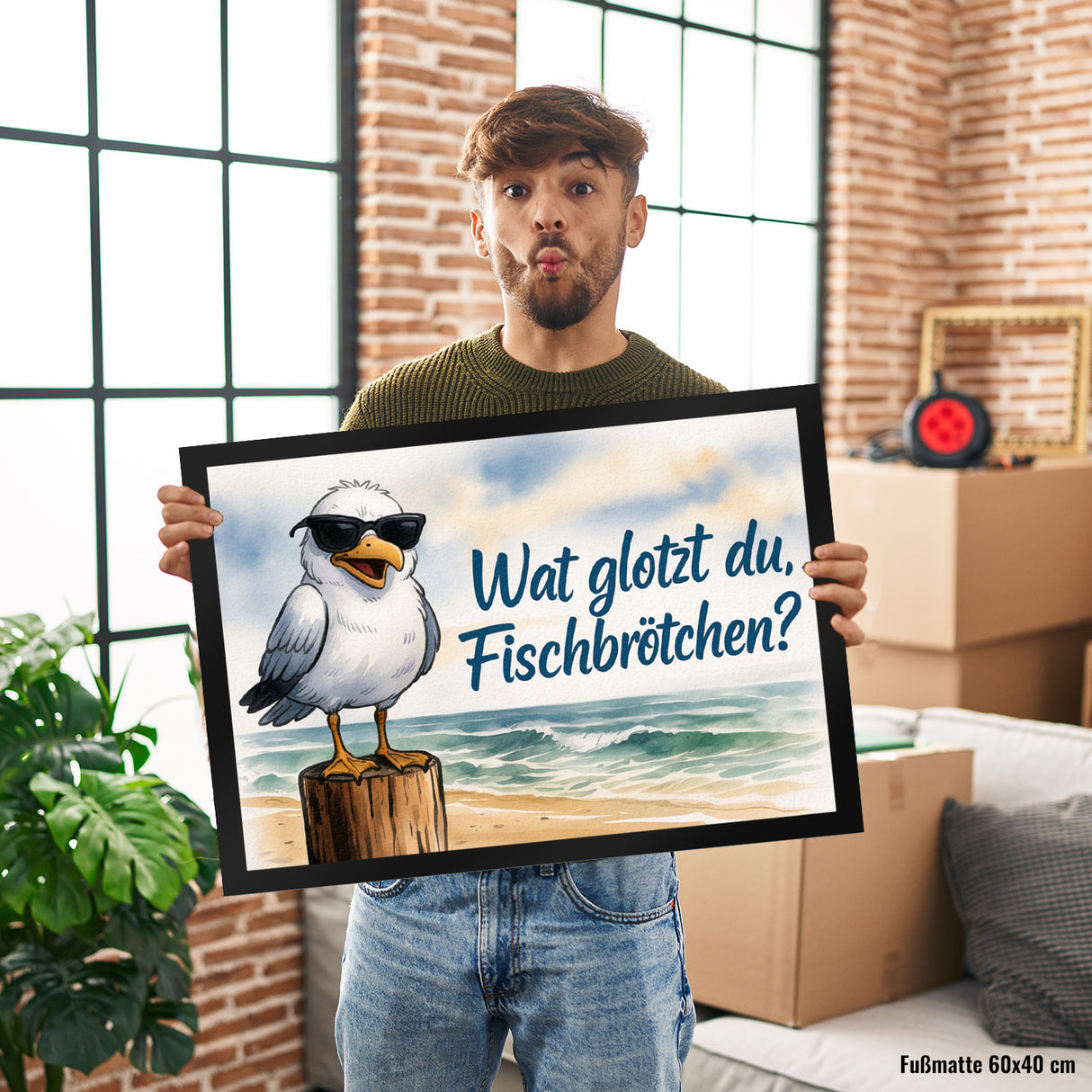 Wat glotzt du, Fischbrötchen? Möwe mit Sonnenbrille Fußmatte in 35x50 cm