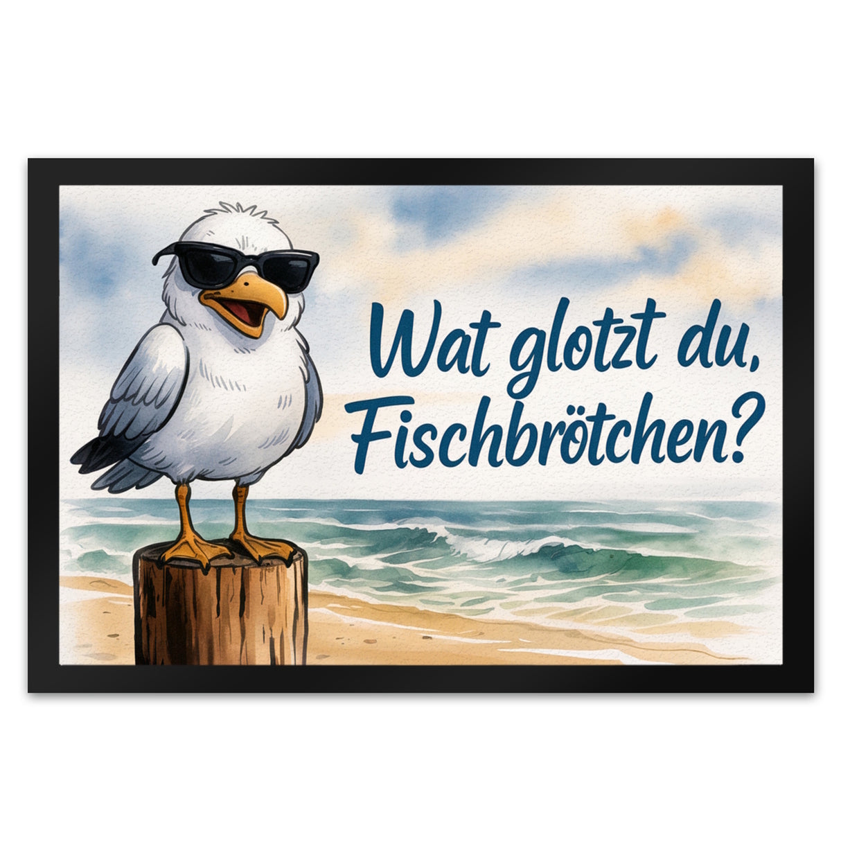 Wat glotzt du, Fischbrötchen? Möwe mit Sonnenbrille Fußmatte in 35x50 cm