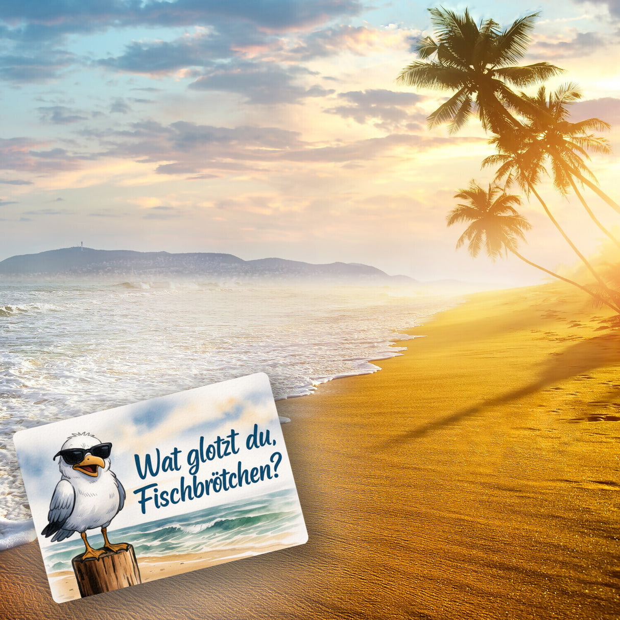 Wat glotzt du, Fischbrötchen? Möwe mit Sonnenbrille Fußmatte in 35x50 cm ohne Rand