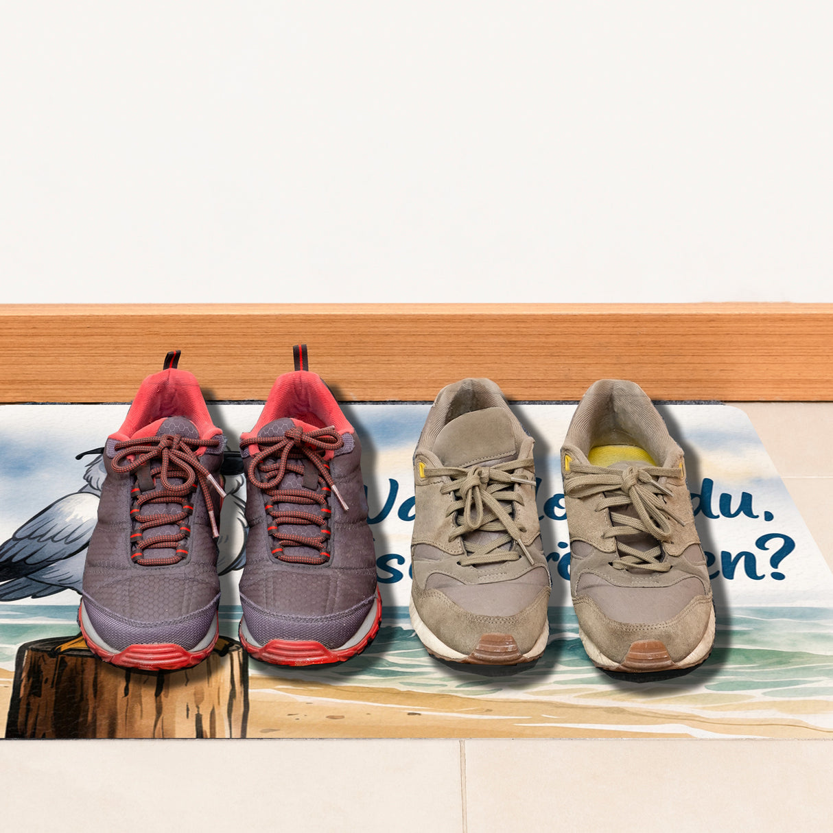 Wat glotzt du, Fischbrötchen? Möwe mit Sonnenbrille Fußmatte in 35x50 cm ohne Rand