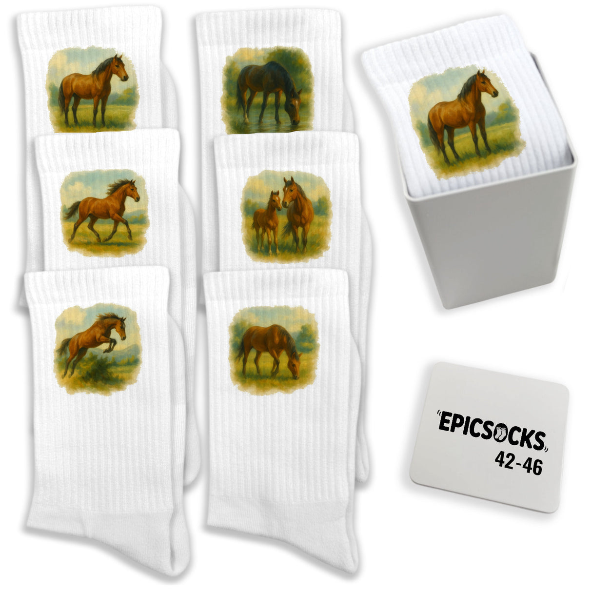 epicsocks Equine Dreams Socken in 37-41 im 6er Set in Geschenkdose im 6er Set in Geschenkbox
