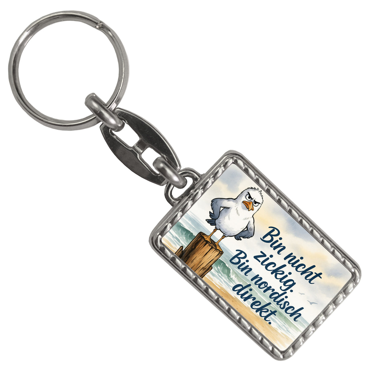 Möwe am Strand Schlüsselanhänger mit nordischem Humor